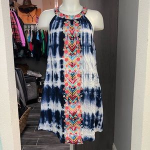 Savanna Jane Tie Dye Colorful Embroidered Mini Dress